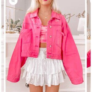438. Sassy Short Cake M/L Cowgirl Cutie Pink Denim Jacket